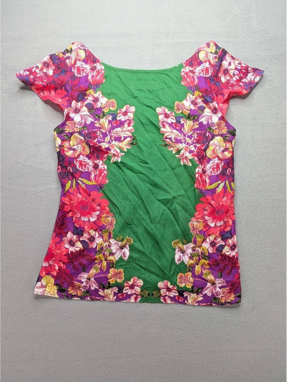 Ann Taylor Blouse Womens 0 Multicolor Floral Scoop Neck Cap Sleeve Tunic Top